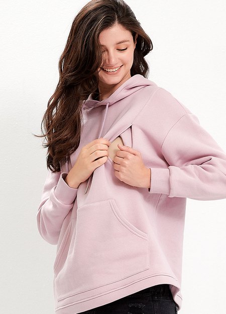 連帽刷毛寬鬆孕哺上衣