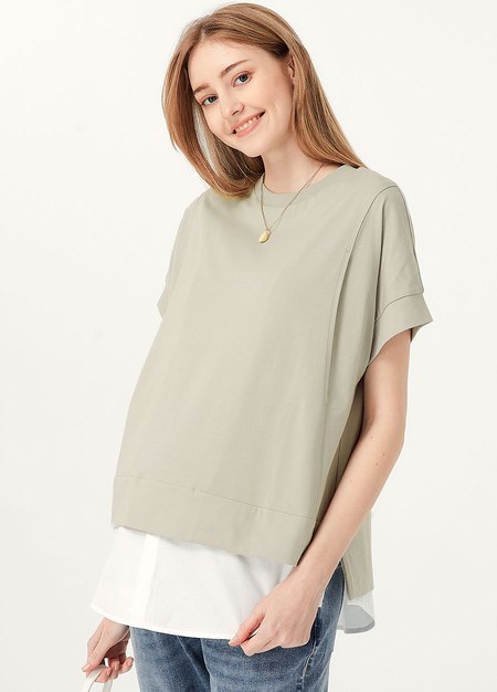 棉質假兩件孕哺上衣