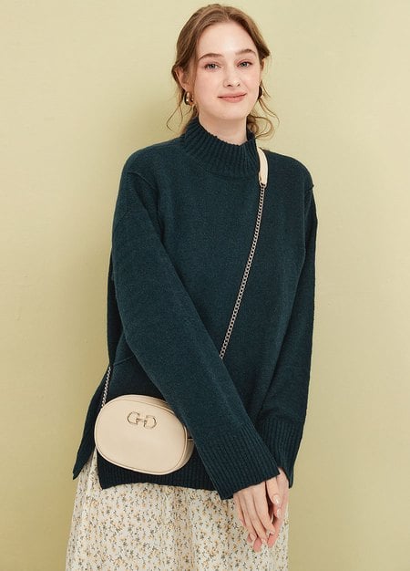 質感柔軟中高領孕哺針織衫