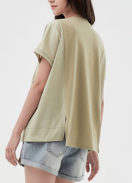 異材質拼接開衩孕哺上衣