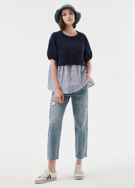 異材質拼接傘襬孕哺上衣