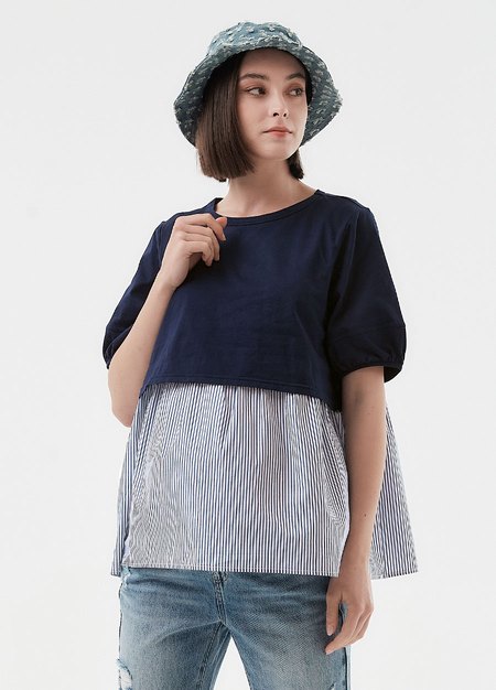 異材質拼接傘襬孕哺上衣