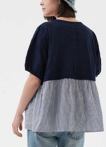 異材質拼接傘襬孕哺上衣