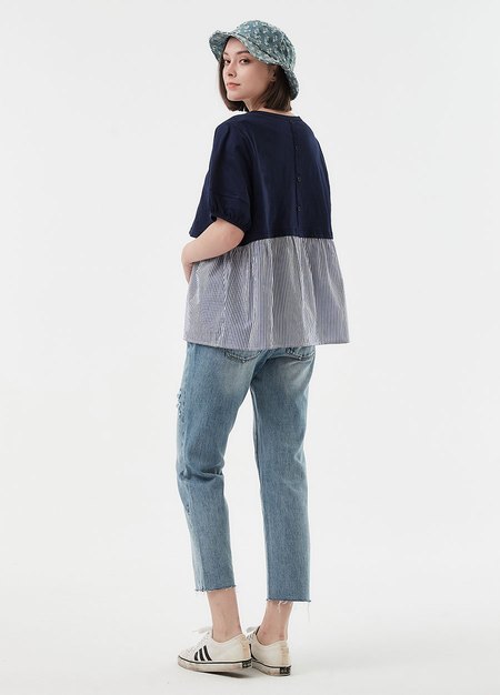 異材質拼接傘襬孕哺上衣