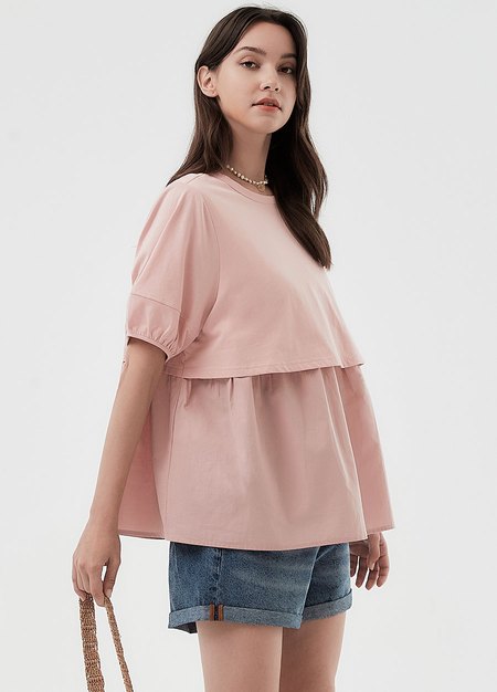 異材質拼接傘襬孕哺上衣