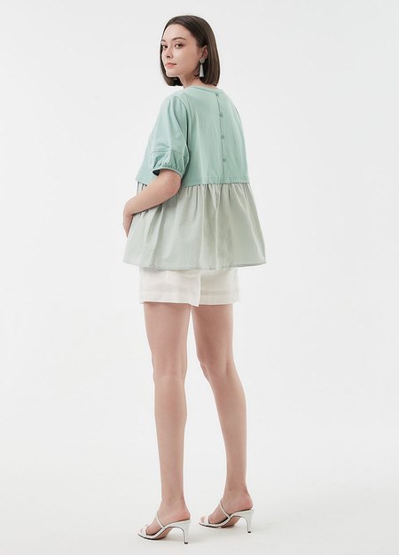 異材質拼接傘襬孕哺上衣