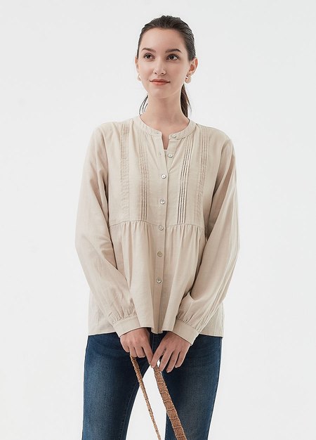 氣質壓褶剪接孕哺襯衫(兩穿)