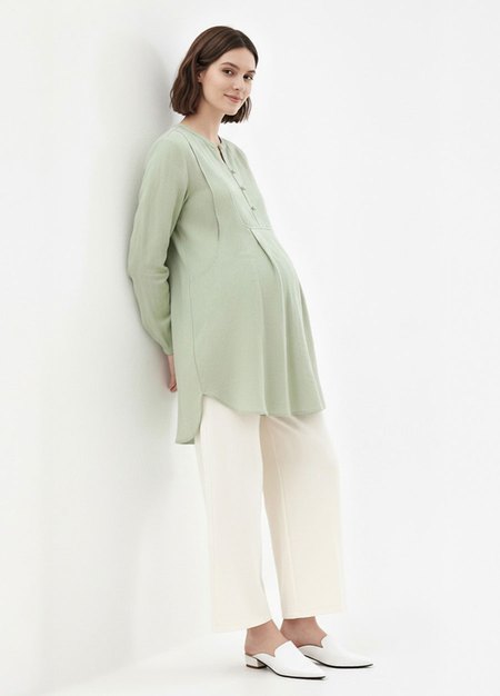 立領弧形剪接長版孕哺上衣