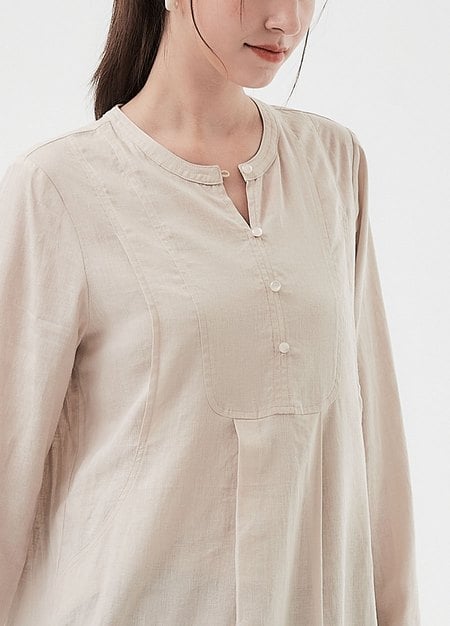 立領弧形剪接長版孕哺上衣