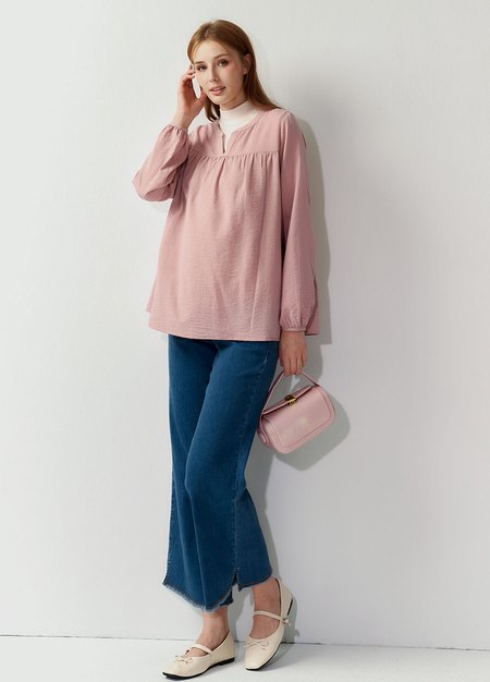 小V領細褶孕哺上衣