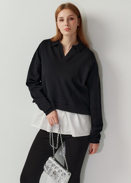 假兩件翻領傘襬孕哺上衣