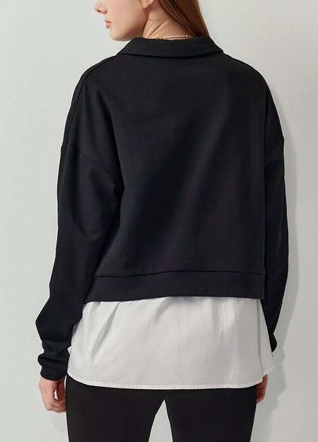 假兩件翻領傘襬孕哺上衣