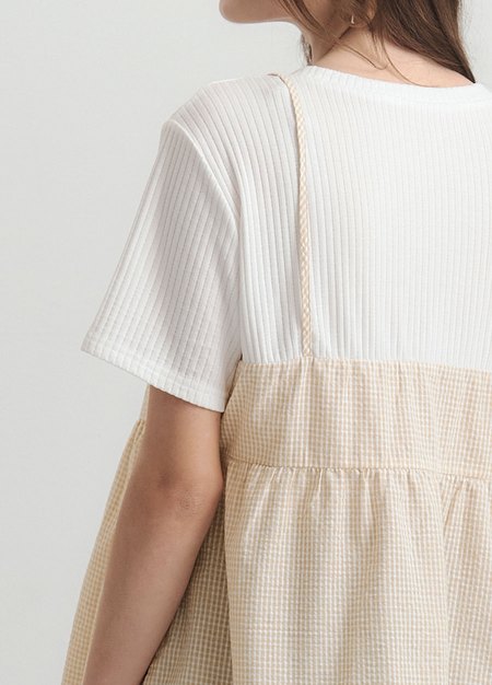 假兩件細肩帶綁帶孕哺上衣