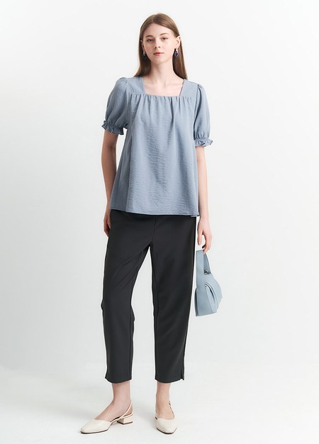 優雅方領蓬袖孕哺上衣