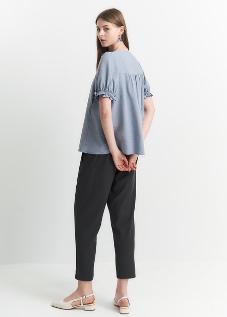 優雅方領蓬袖孕哺上衣