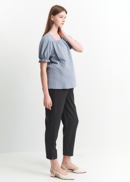 優雅方領蓬袖孕哺上衣