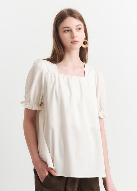 優雅方領蓬袖孕哺上衣