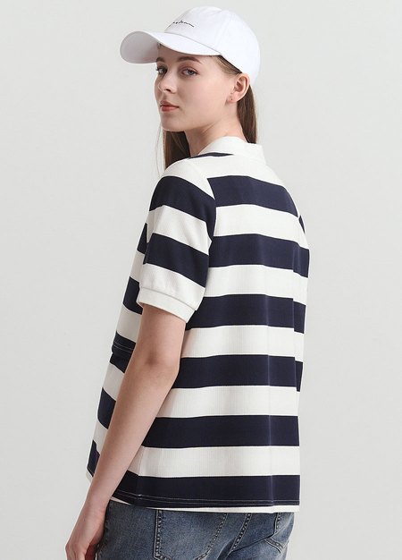 V領翻領橫紋孕哺上衣