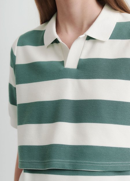 V領翻領橫紋孕哺上衣