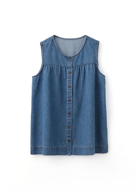 水洗牛仔無袖抽縐孕哺上衣