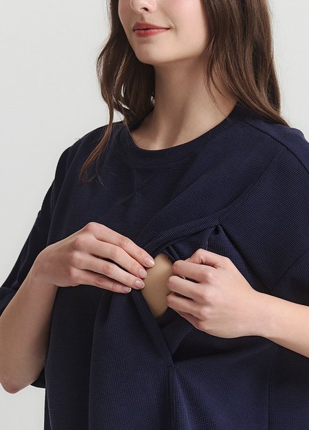 華夫格休閒寬版孕哺上衣