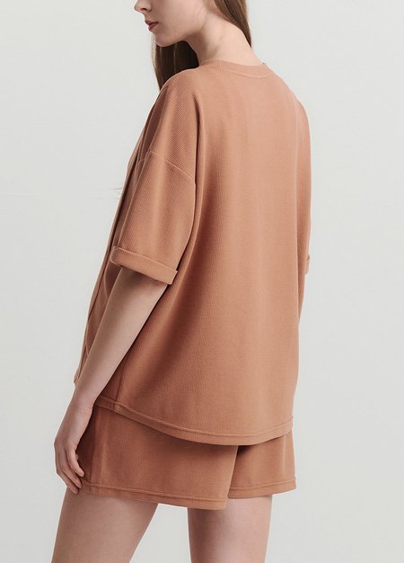 華夫格休閒寬版孕哺上衣