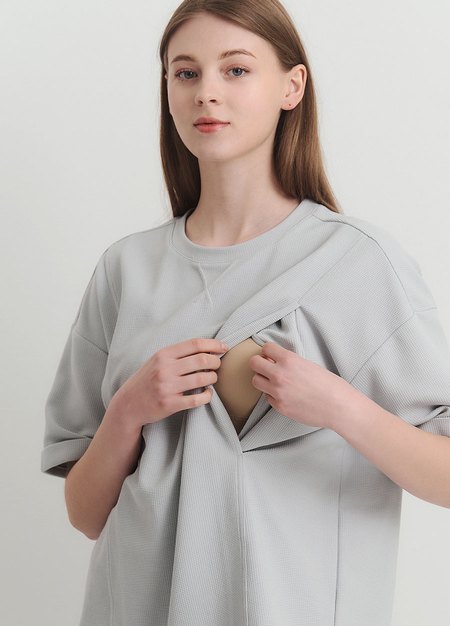 華夫格休閒寬版孕哺上衣