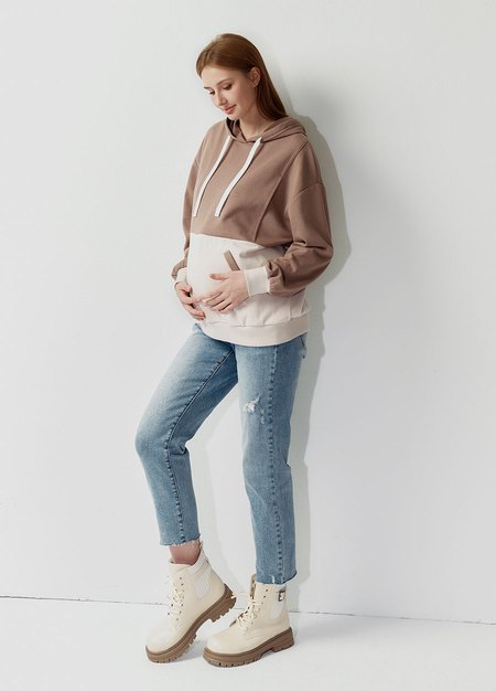 撞色拼接連帽孕哺上衣