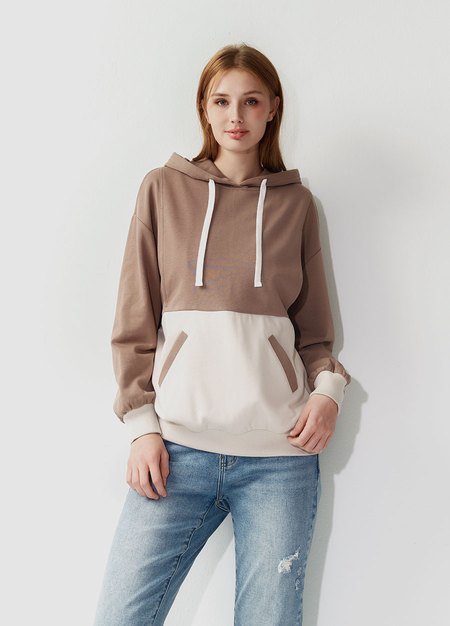 撞色拼接連帽孕哺上衣