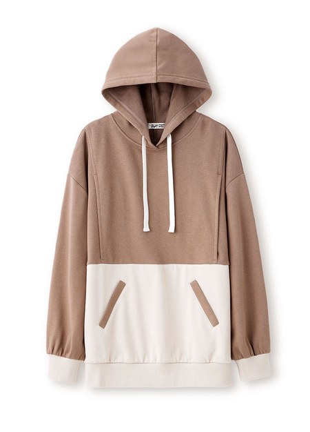 撞色拼接連帽孕哺上衣