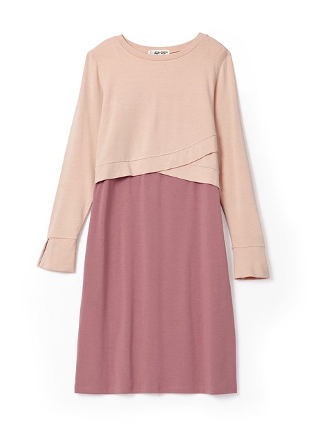 拼接假兩件孕哺洋裝