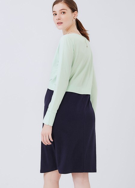 拼接假兩件孕哺洋裝