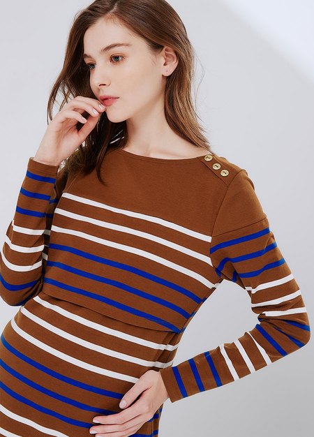 彈力棉橫紋孕哺洋裝