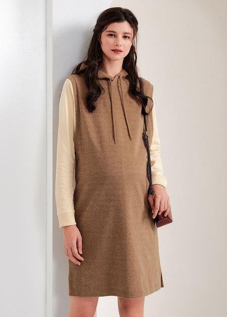 假兩件連帽背心孕哺洋裝