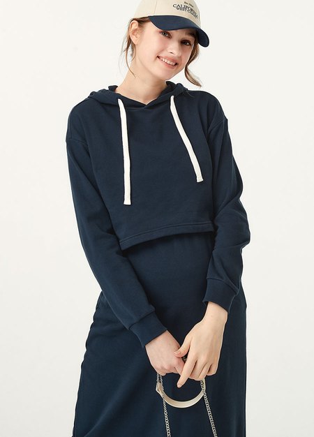 假兩件式帽T+開衩裙孕哺套裝