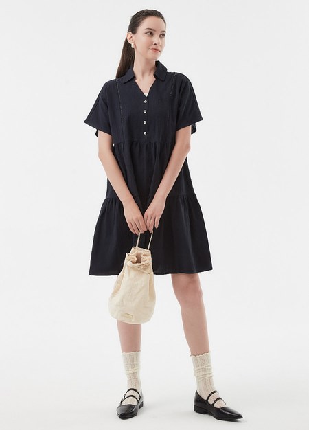 純棉V領剪接蛋糕裙孕哺洋裝