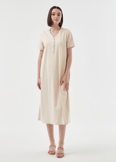 簡約V領修身開襟孕哺洋裝