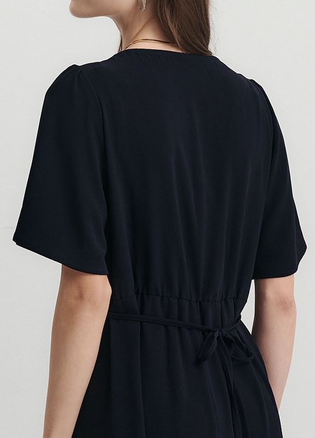 優雅V領荷葉袖孕哺洋裝