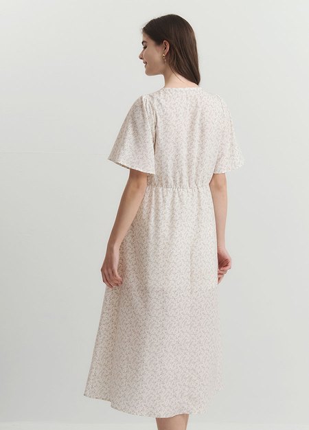 優雅V領荷葉袖孕哺洋裝