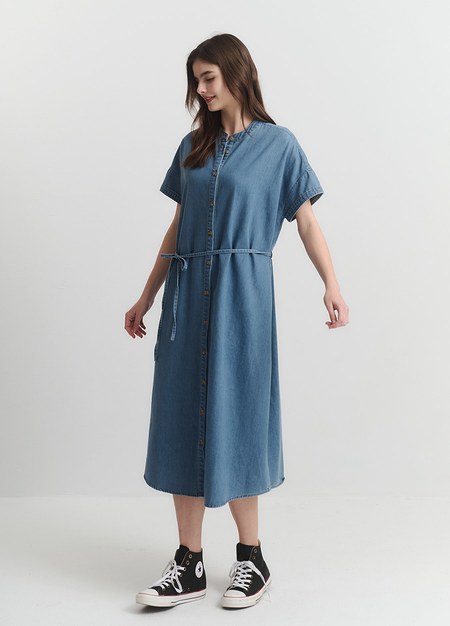 水洗牛仔襯衫孕哺洋裝(兩穿)