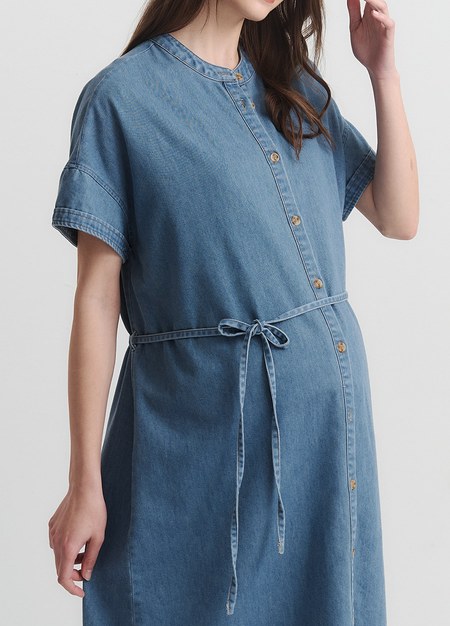 水洗牛仔襯衫孕哺洋裝(兩穿)