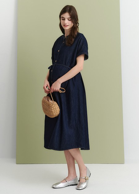 水洗牛仔襯衫孕哺洋裝(兩穿)