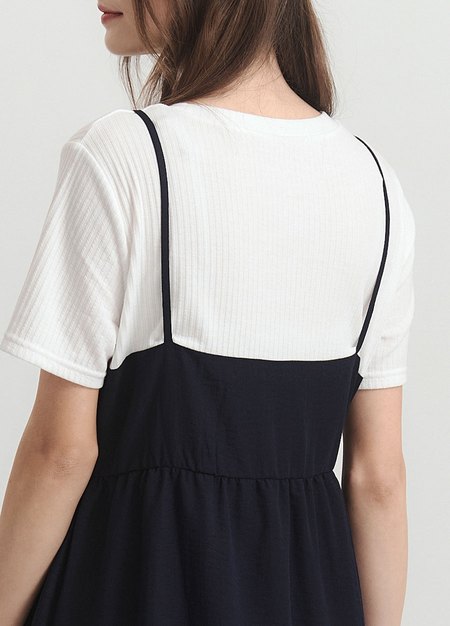 假兩件式細肩帶蛋糕孕哺洋裝