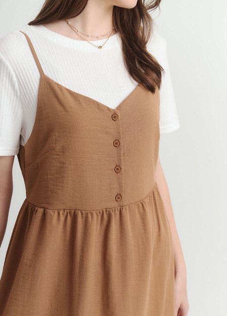 假兩件式細肩帶蛋糕孕哺洋裝