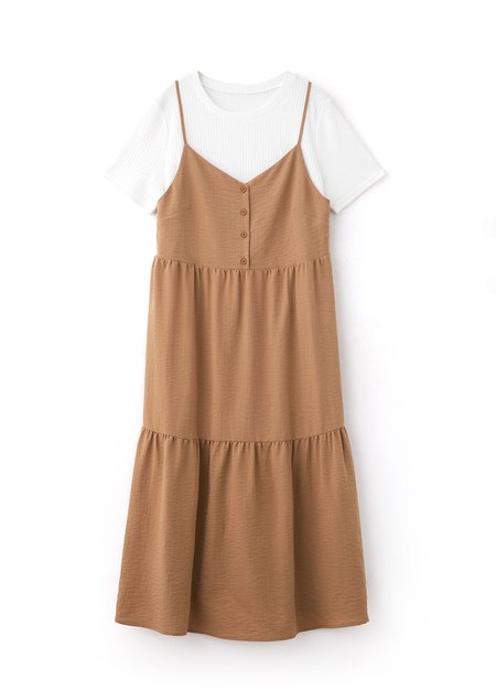 假兩件式細肩帶蛋糕孕哺洋裝