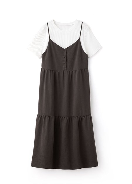 假兩件式細肩帶蛋糕孕哺洋裝