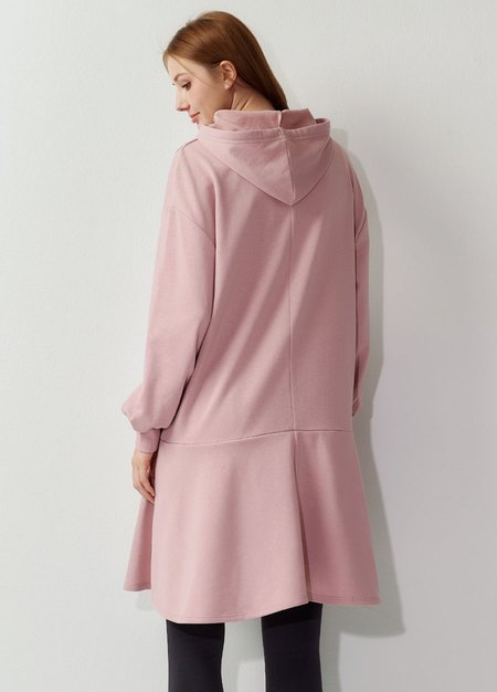 荷葉裙襬連帽孕哺洋裝