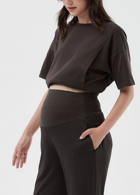  垂墜細褶直筒孕婦寬褲