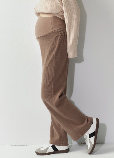薄燈芯絨直筒孕婦寬褲