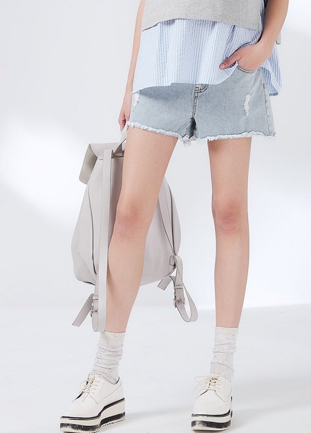 雪花抽鬚牛仔孕婦短褲